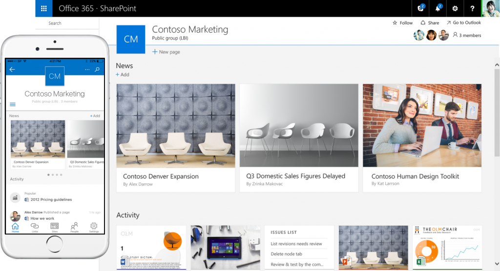 SharePoint 2016 team site and mobile app