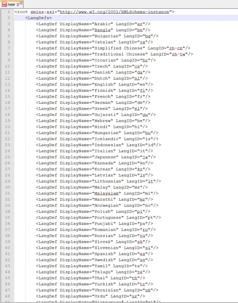 Advanced Search Properties XML in editor