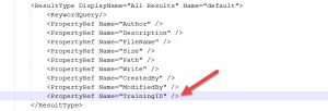 Advanced Search Result Types - add PropertyRef for custom property TrainingID