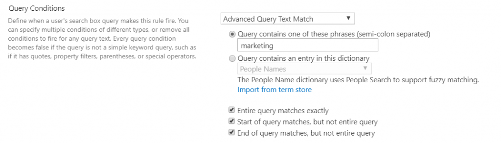 SharePoint Search Query Rule Query Conditions