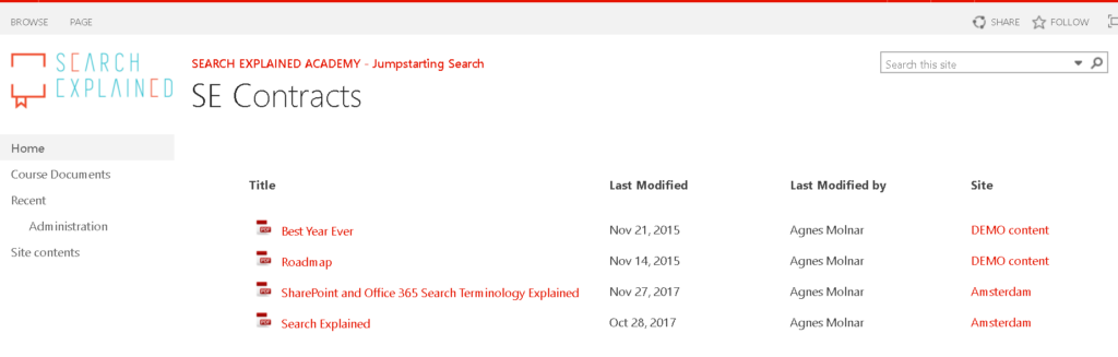 Your first Search-driven page: documents filtered by content type