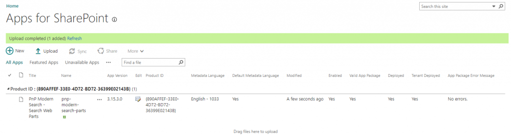 PnP Modern Search in the App Catalog.